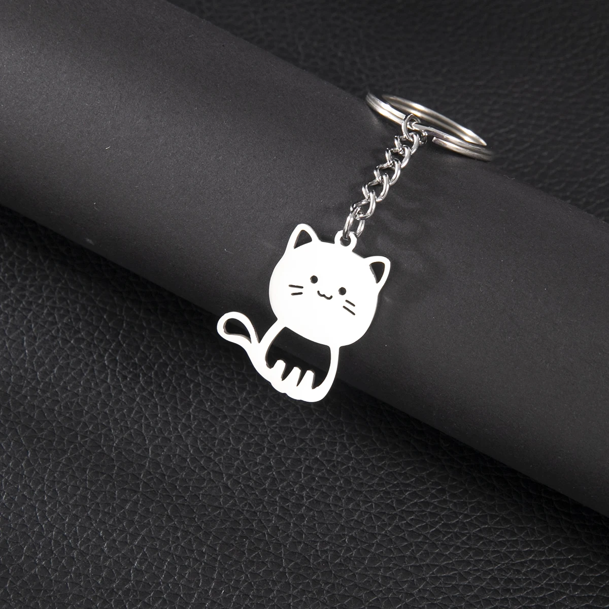 Shuangshuo 1 шт. кольцо для ключей из нержавеющей стали с милым котом брелок сумок