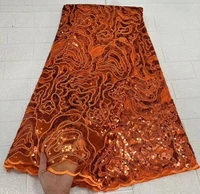 african nigerian lace fabric 2022 orange high quality embroidered tulle lace fabric with sequins guipure lace wedding fabric