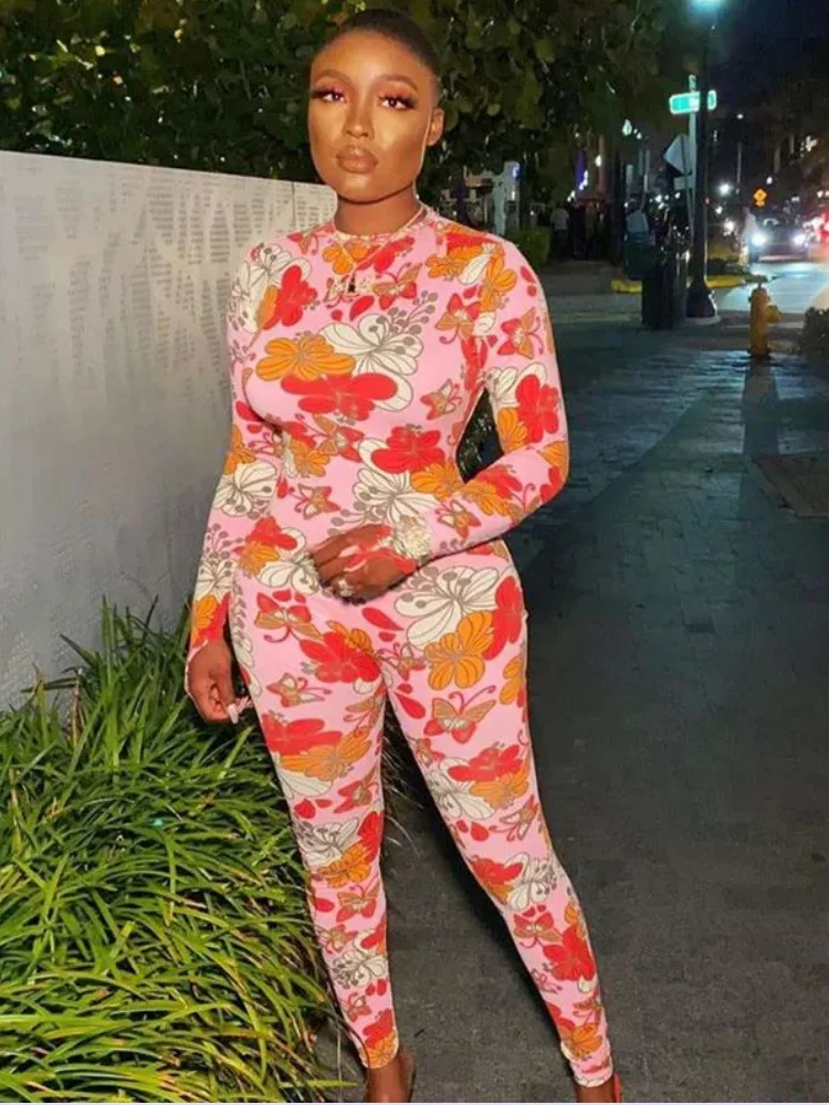 Женский Облегающий Комбинезон С Принтом Joskaa Клубная Одежда Длинными Рукавами И