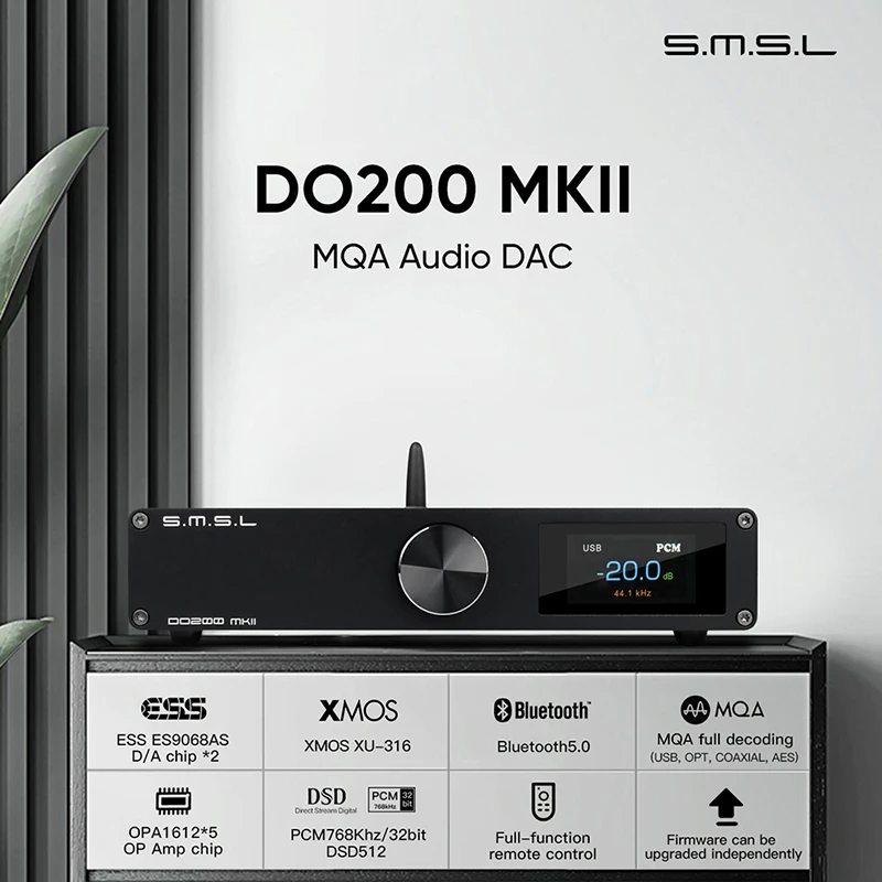 da SMSL DO200 MKII ES9068AS*2 Dekoder MQA BT5.0 32Bit/768kHz DSD512 OPA1612*5 z pilotem DO200MKII