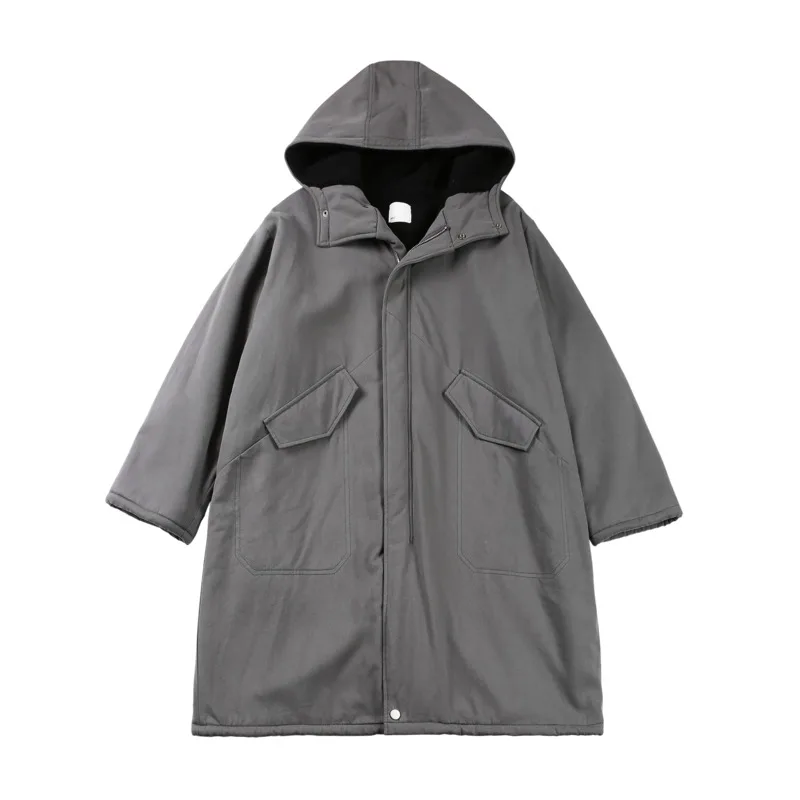 Winter Thick Long Coat Men Warm Fashion Oversize Lamb Wool Jacket Men Streetwear Korean Loose Thicken Hooded Coat Mens Parker