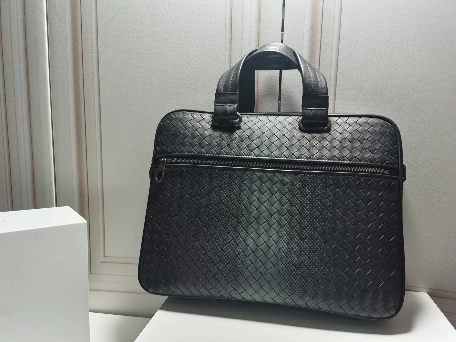 Waterproof Black Men Briefcase Luxury B Brand Fashion Knitting Design Laptop High Quality business Large Capacity Messenger Bag