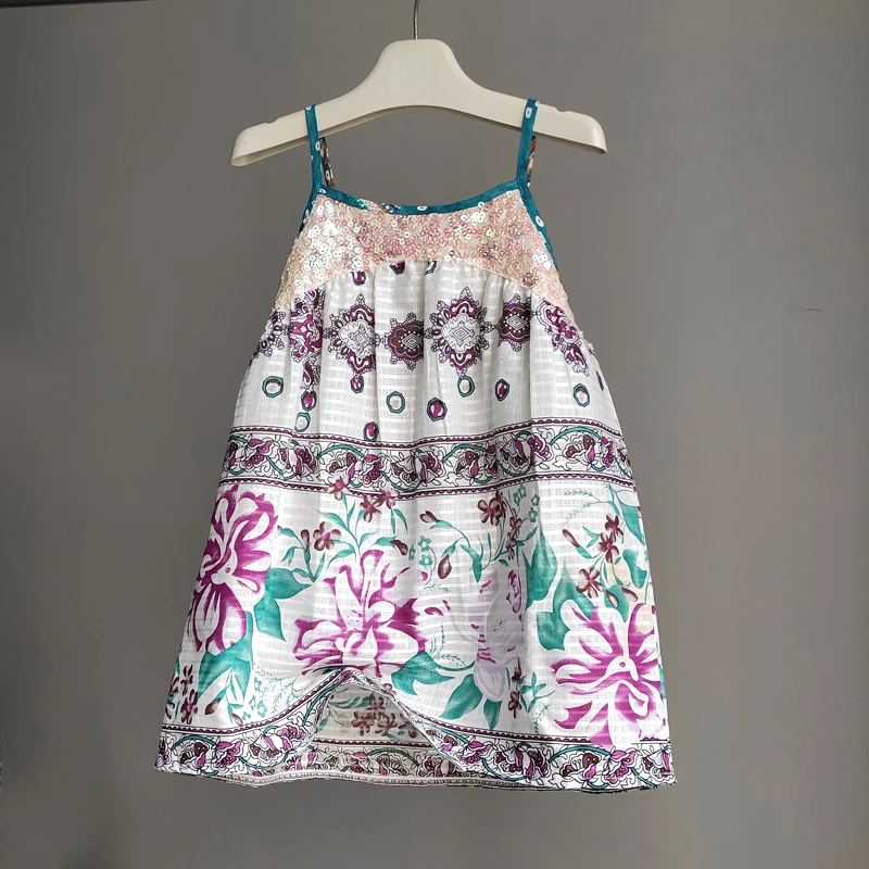 

Летнее платье для маленьких девочек, детская одежда без рукавов, платье-пачка с блестками и цветочным рисунком, повседневные платья принцес...