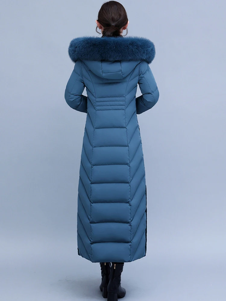 New Mother Down Coat Women Winter Fashion Detachable Hooded Real Fox Fur Collar Thicken Warm Slim Lengthened Down Jacket Female