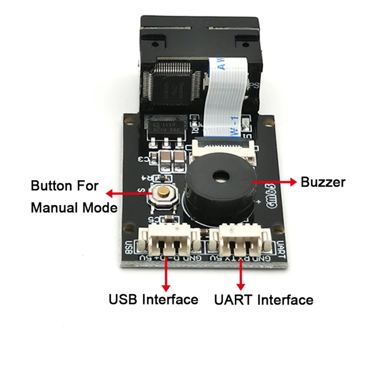 Фото GM65 USB Проводной сканер штрих-кода 1D 2D Считыватель штрих-кода Модуль считывания QR-кода CMOS Зуммер для напоминания с кабелем UART №2