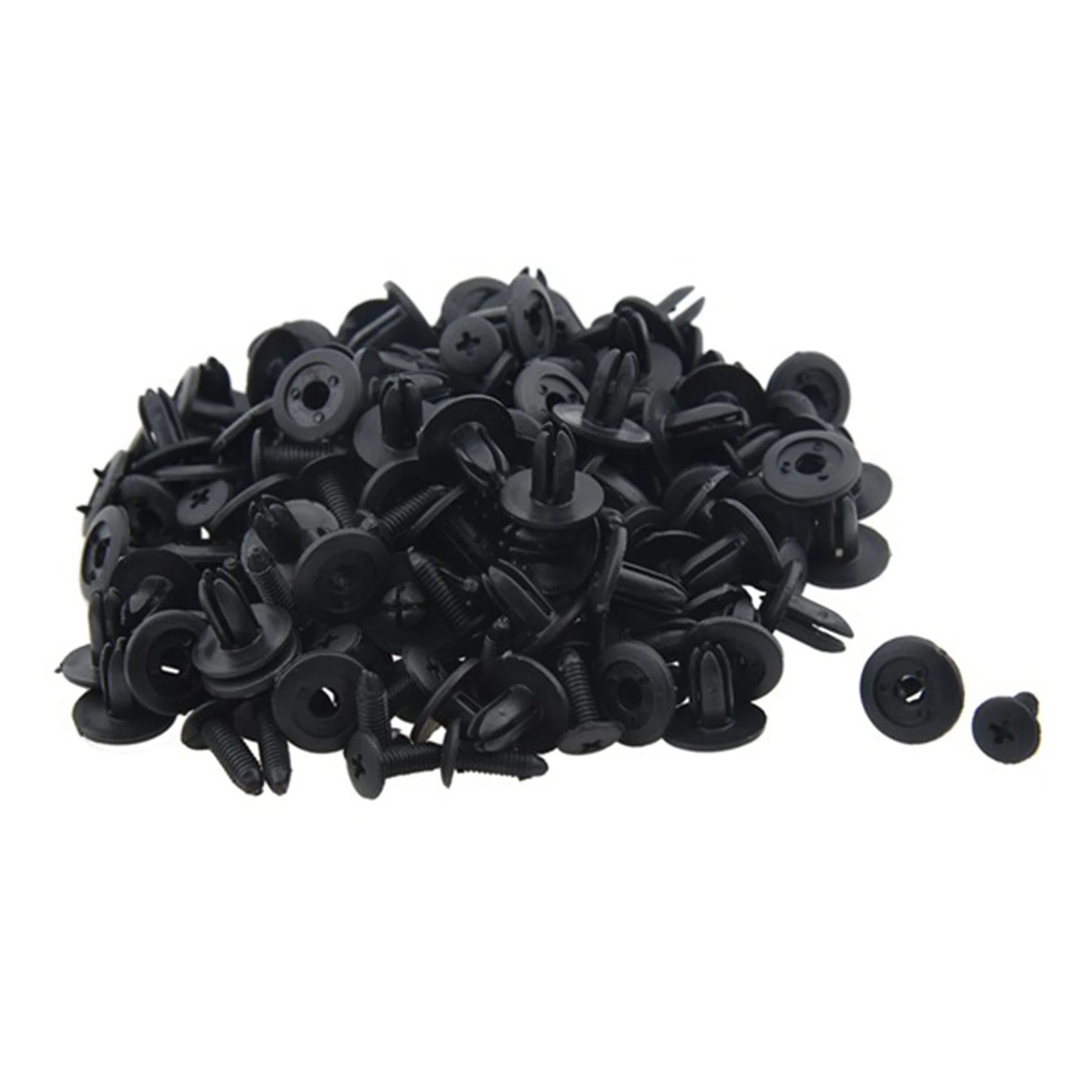 

500 Pcs Car Fender Push Type Black Plastic Rivets Fastener 7Mm Hole
