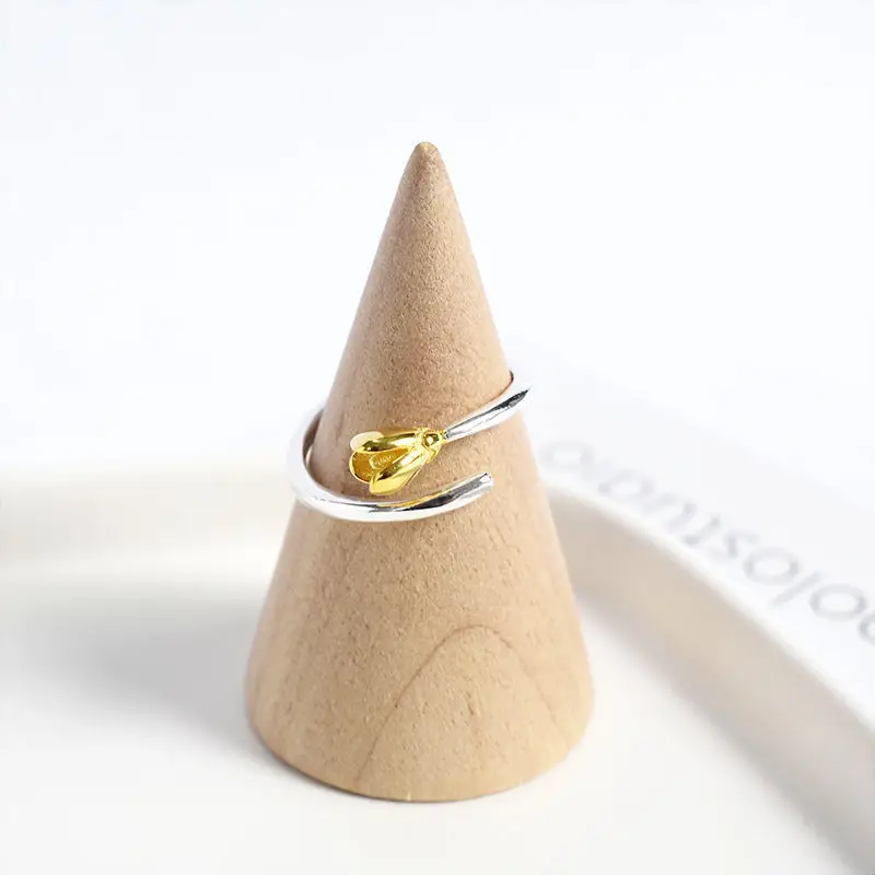 

New Design Magnolia Flower Ring Simple Women's Two-color Flower Ring Fashion Tail Ring Jewelry Accessories