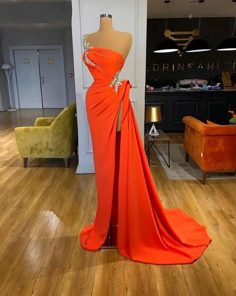 

Robe De Soiree Longue Evening Dresses Luxury Dresses 2022 Celebrity Slit Side Crystal Beading Party Dresses Robe De Soirée