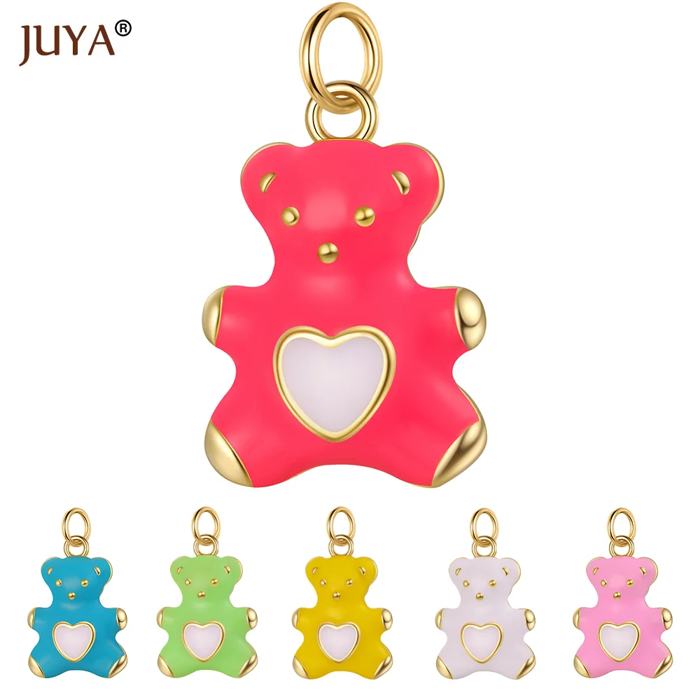 

JUYA Bear Charms For Jewelry Making Supplies 18K Gold Plated Enamel Zircon Bracelet Necklace Diy Accessories Handmade Pendant