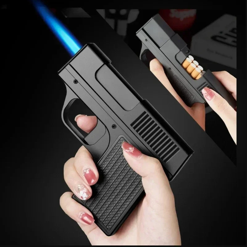 Креативная бутановая зажигалка с пистолетом ветрозащитная портсигар аксессуары
