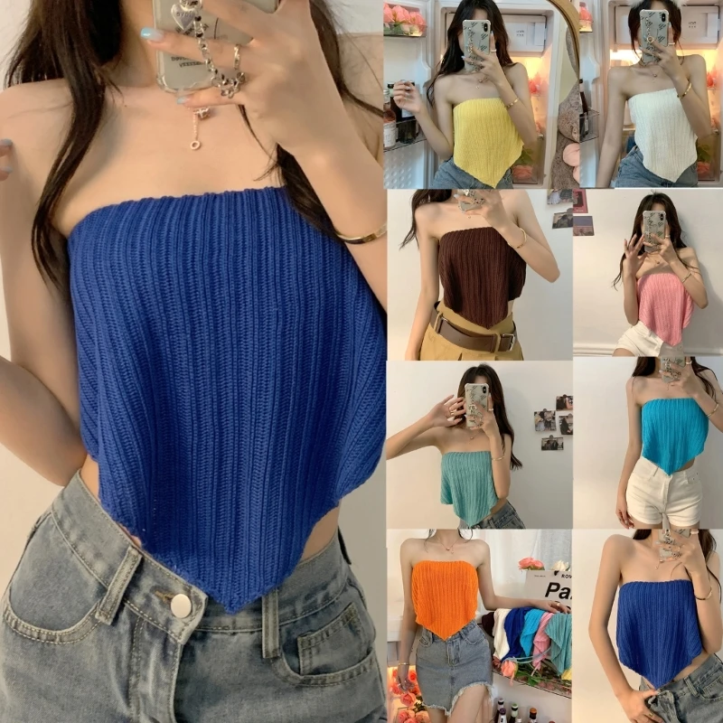 

Womens Crisscross Backless Crop Tube Top Sexy Off Shoulder Rib Knit Bandeau Vest Drop Shipping