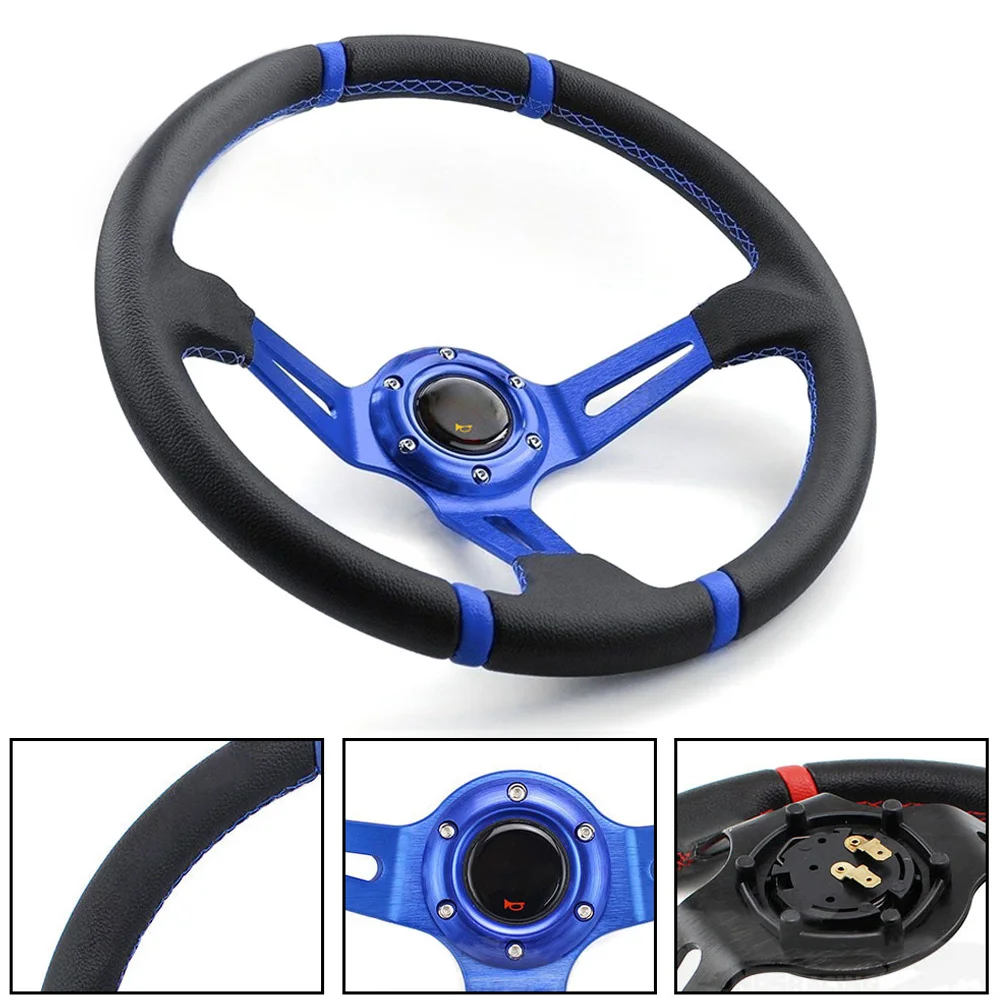 

Universal Car Steering Wheel 14inch 350mm Leather Aluminum Alloy Deep Corn Dish Racing Sport Drifting Steering Wheels With Logo