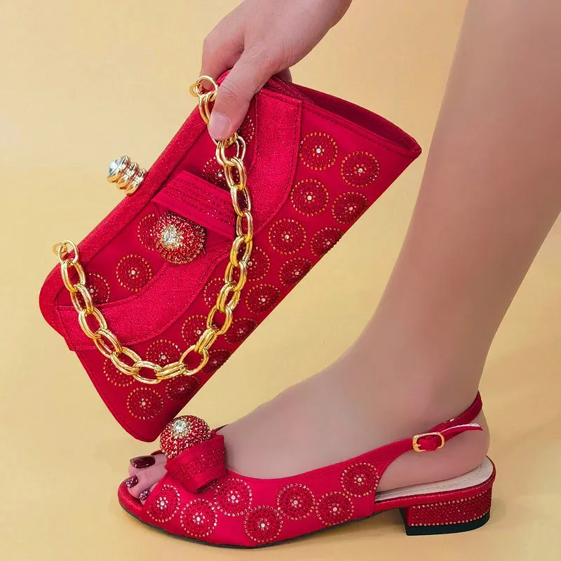 

Pleasant Design Red Italian Shoes With Matching Bags Most Recent African Rhinestone Women's Party Shoes High heel Sandals