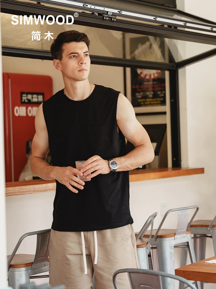 

SIMWOOD 2023 Summer New Oversize 280g Sorona Fabric Workout Tank Tops Men Sleeveless Muscle Gym T-shirt