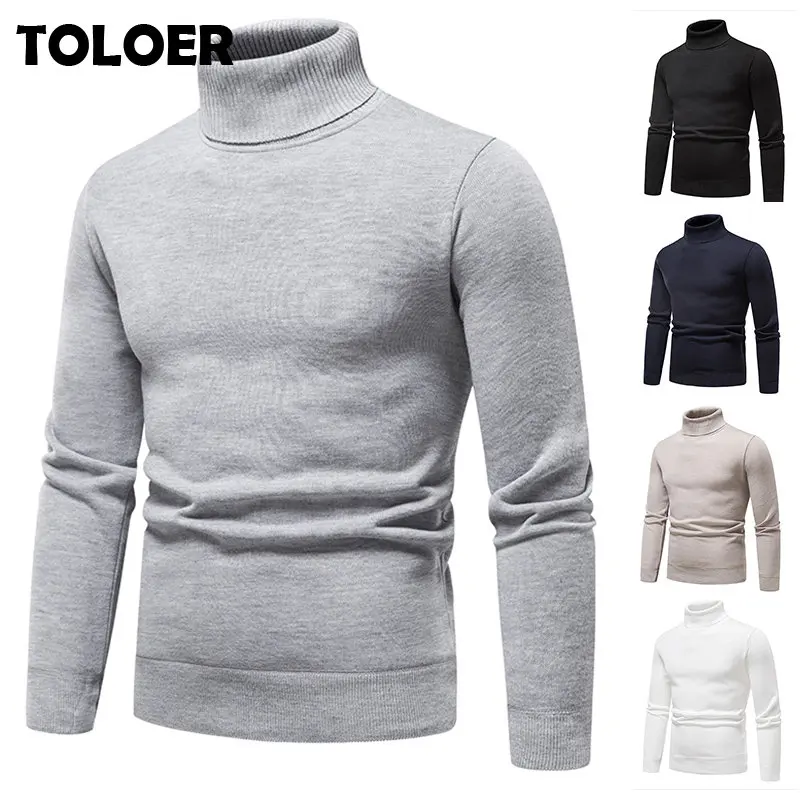 

Осенне-зимний мужской свитер с воротником-хомутом, вязаные пуловеры с воротником-лодочкой, мужские вязаные свитера, теплый мужской джемпер,...