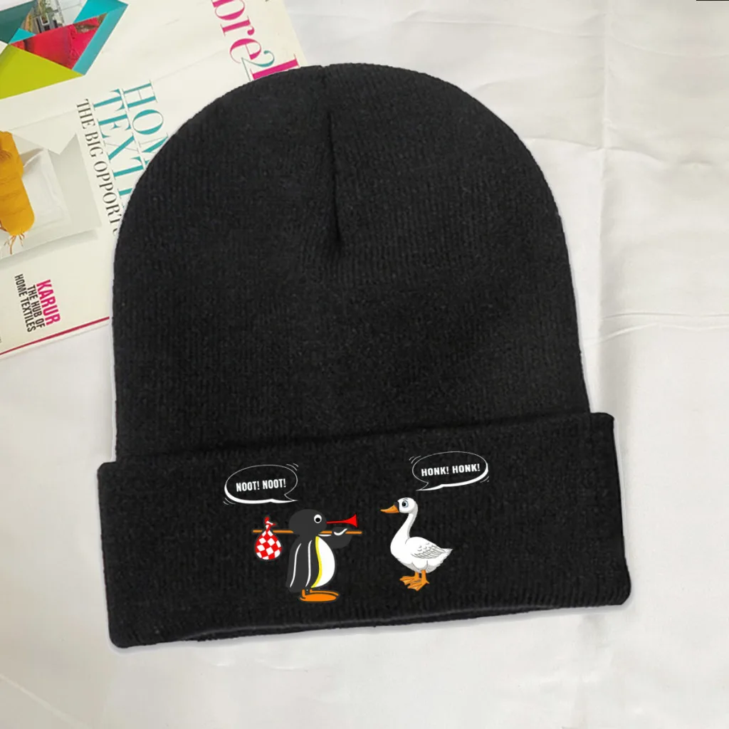 

Honk Noot Skullies Beanie Pingu Penguin Anime Knitted Bonnet Adults Warm Caps Cycling Street Brimless Elastic Hats