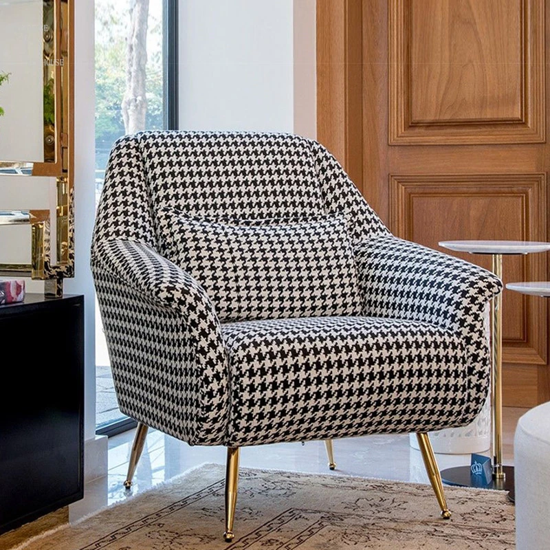 

Nordic Fabric Living Room Chairs Luxury Leisure Sofa Houndstooth Living Room Sofa Chair Designer Balcony Single Back Armchairs