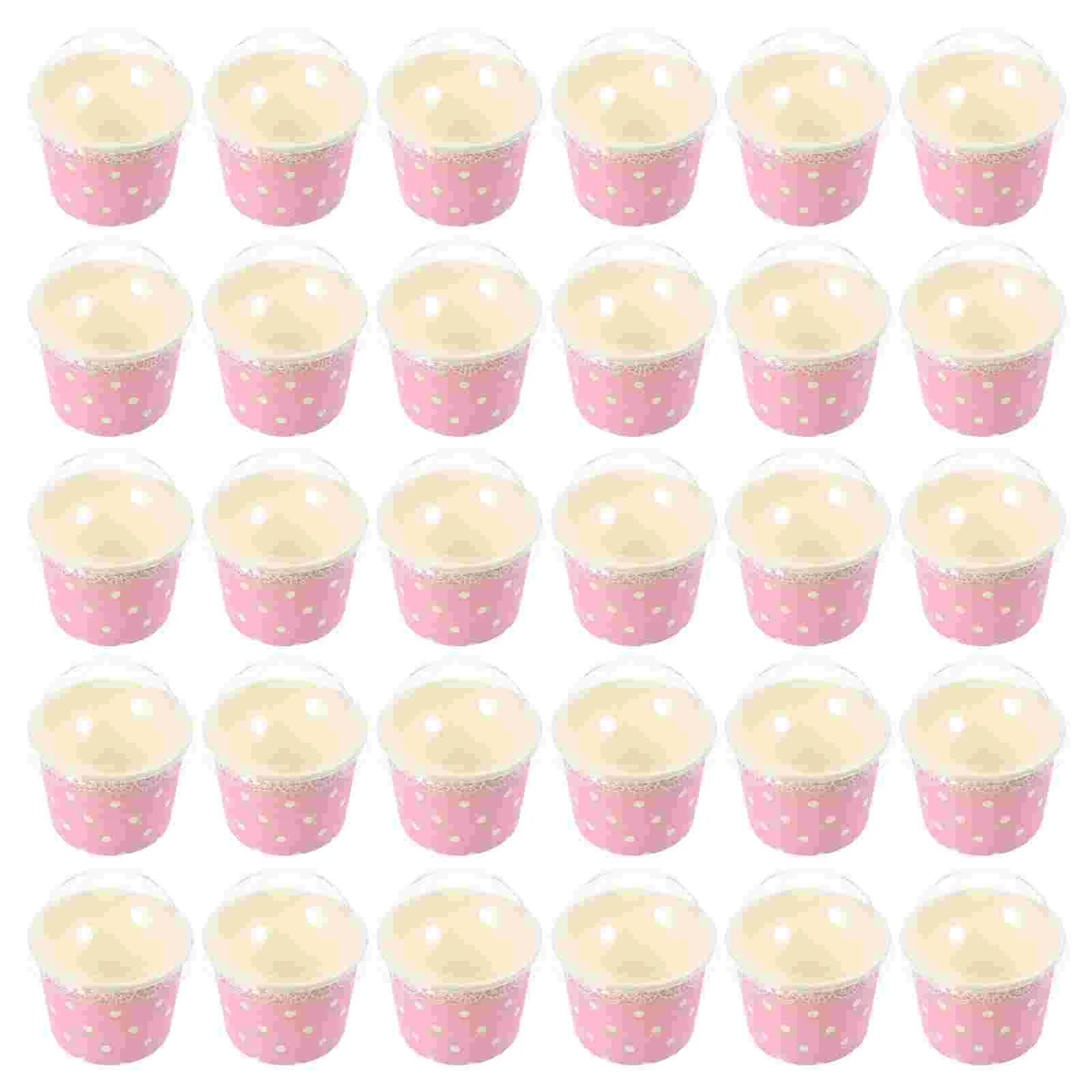 

50 Pcs Ice Cream Cups Paper Holder Disposable Containers Dessert Pudding Lids Bowl