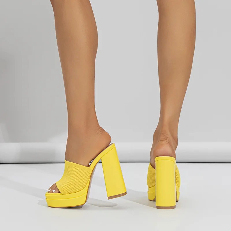 Сланцы женские на высоком квадратном каблуке 12 см туфли-лодочки платформе 3 5