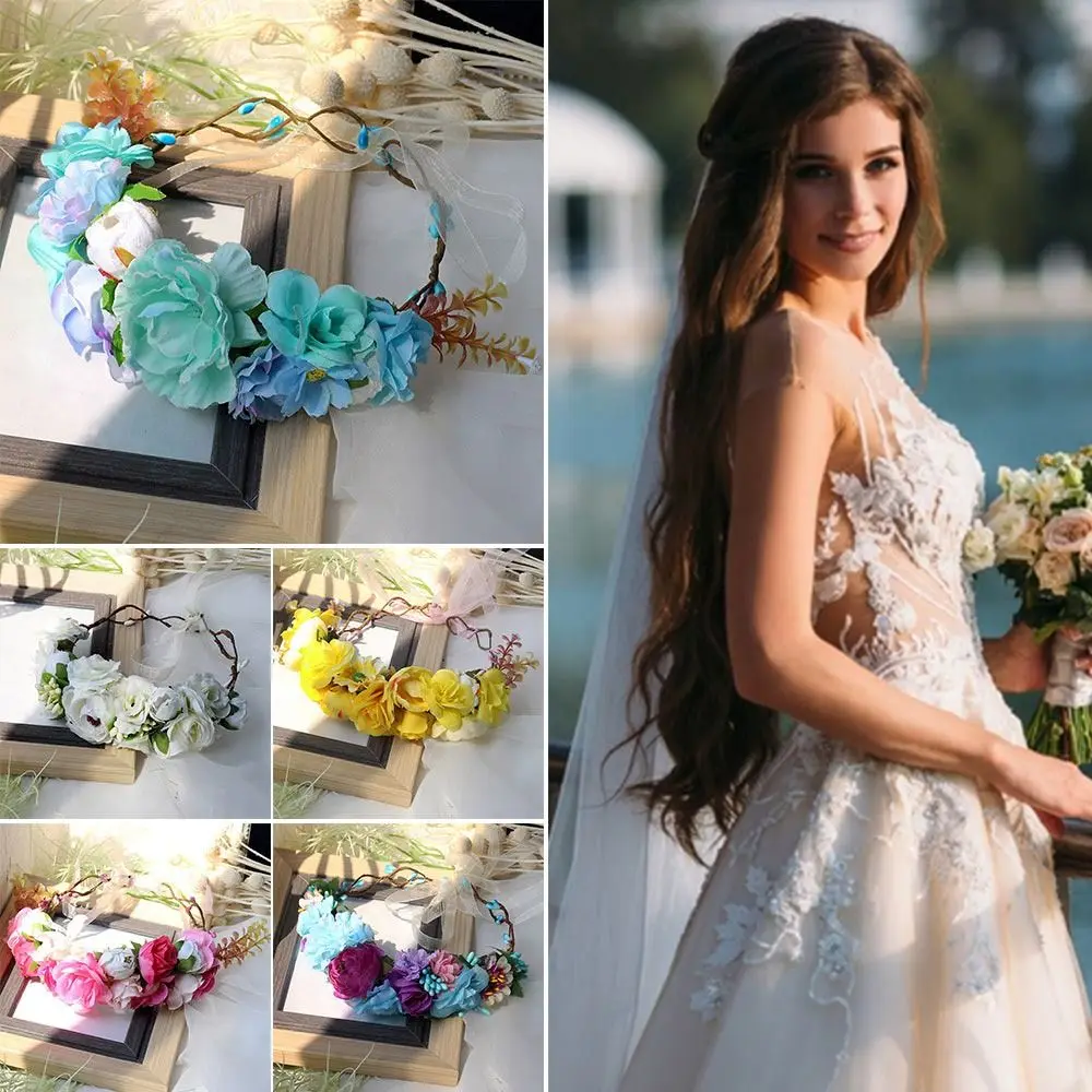 

Цветочный свадебный головной убор для фотосессии свадебные аксессуары для волос богемный цветочный венок искусственная Корона венок