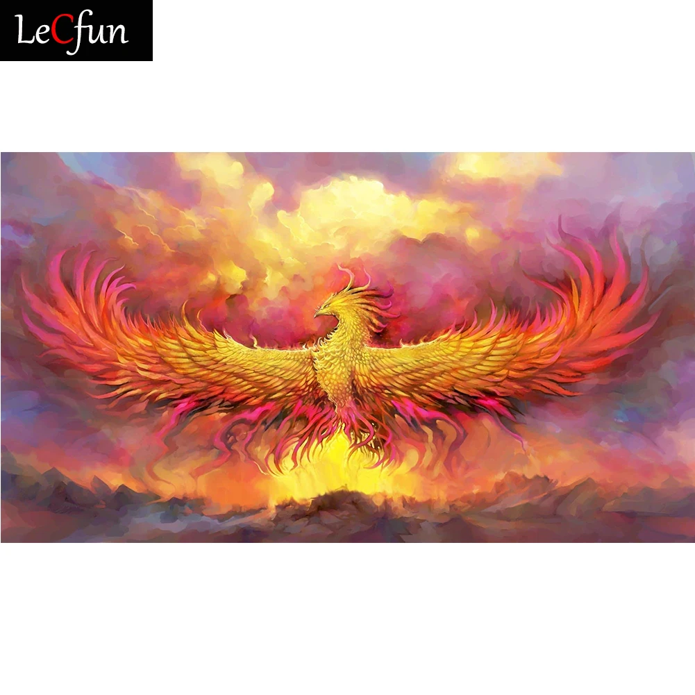 

Набор для алмазной живописи LeCfun с Фениксом, алмазная живопись, полное сверление, круглые/квадратные 5D блестящие бусины стразы, искусство, вы...
