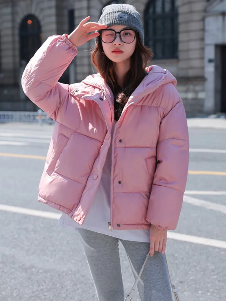 Women Winter White Baseball Uniform Jacket Padded Cotton Warm Coat 2022 New Casual Hooded Parkas Female Outwear