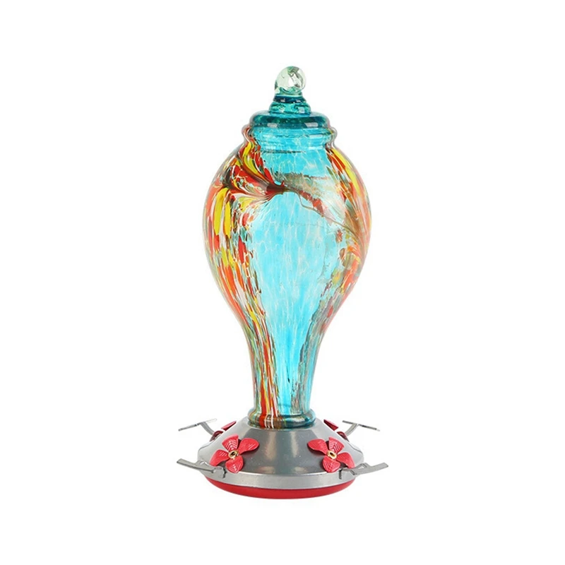 

Water Feeder Painted Glass Feeder For Outdoors Hanging Flower Painting Bird Feeder, Glass With Attractive Spiral Pattern