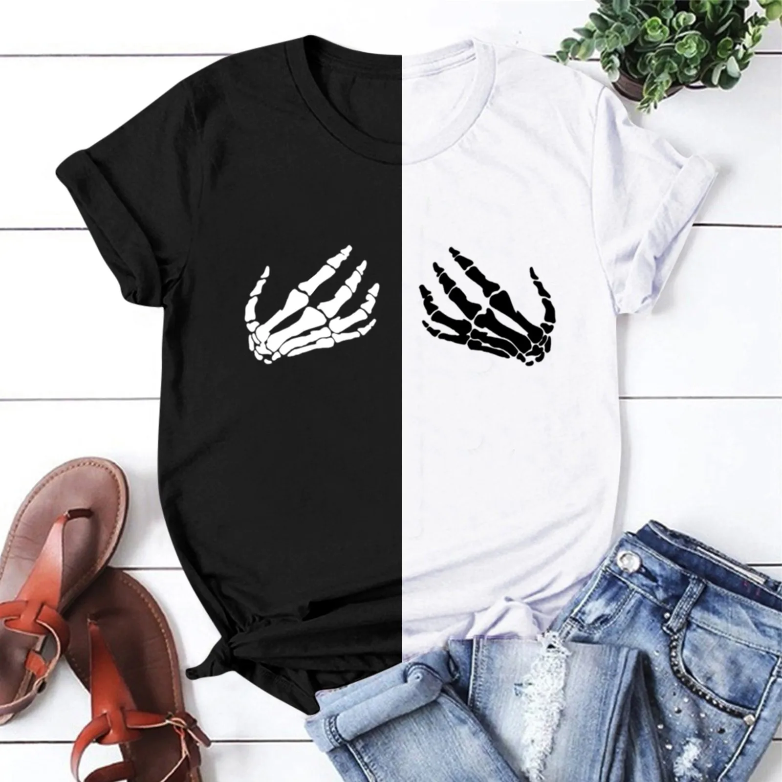 

Женская футболка с коротким рукавом, круглым вырезом и принтом