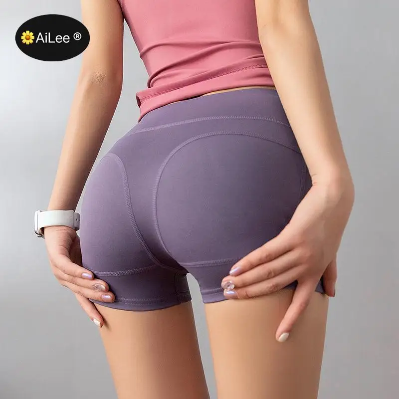 Slim Fit High Waist Sport Shorts Hip Push Up Women Plain Soft Nylon Fitness Running Shorts Tummy Control Workout Gym Shorts