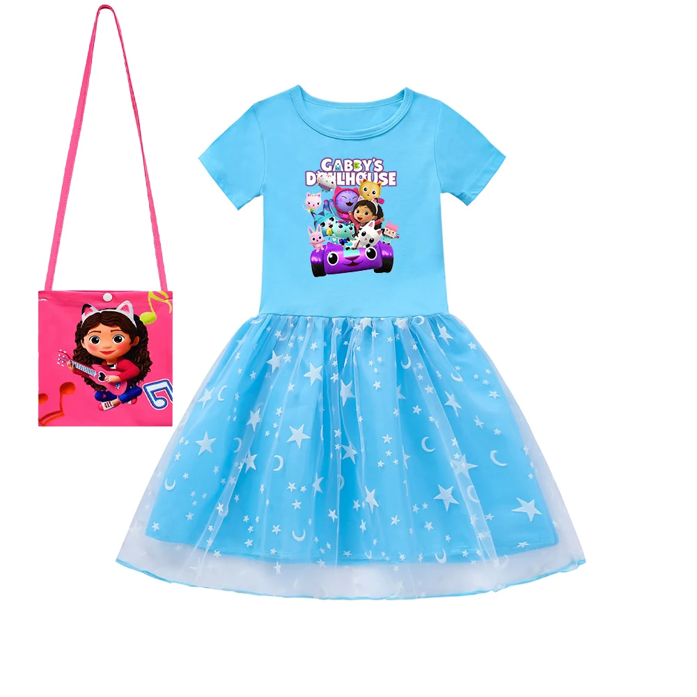 

Gabbys Dollhouse Clothes with Bag Baby Girls Rainbow Dresses Kids Cartoon Gabby Cats Tastic Wedding Party Princess Vestido