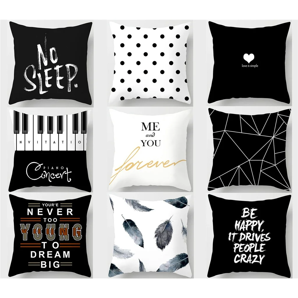 

Black White Letter Pillow Square Sofa Cushion Cover Home Decor Pillowcase