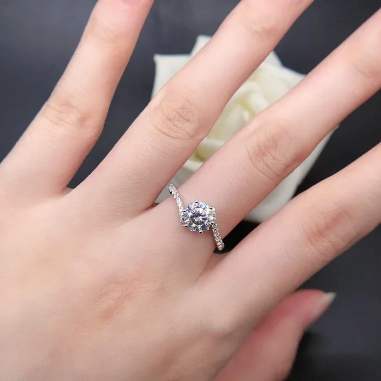 Твердое белое золото 14 карат AU585 Платина PT950 Кольцо с шестью когтями в один