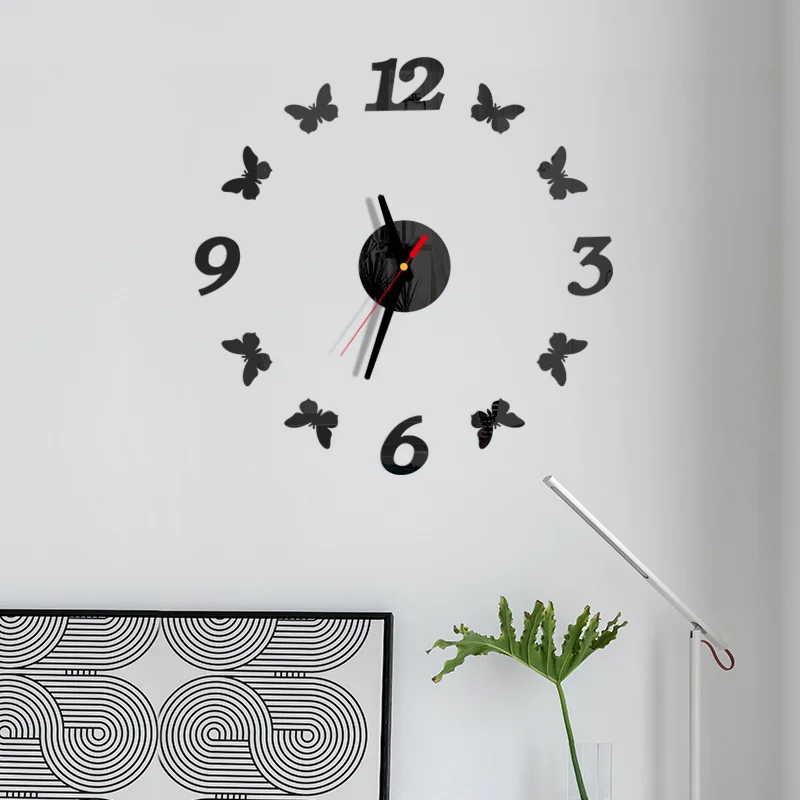 

Hot Selling Acrylic DIY Digital Butterfly Wall Clock For Home Living Room Study Room Decoration Clock 3D Mirror Stereo Fashion