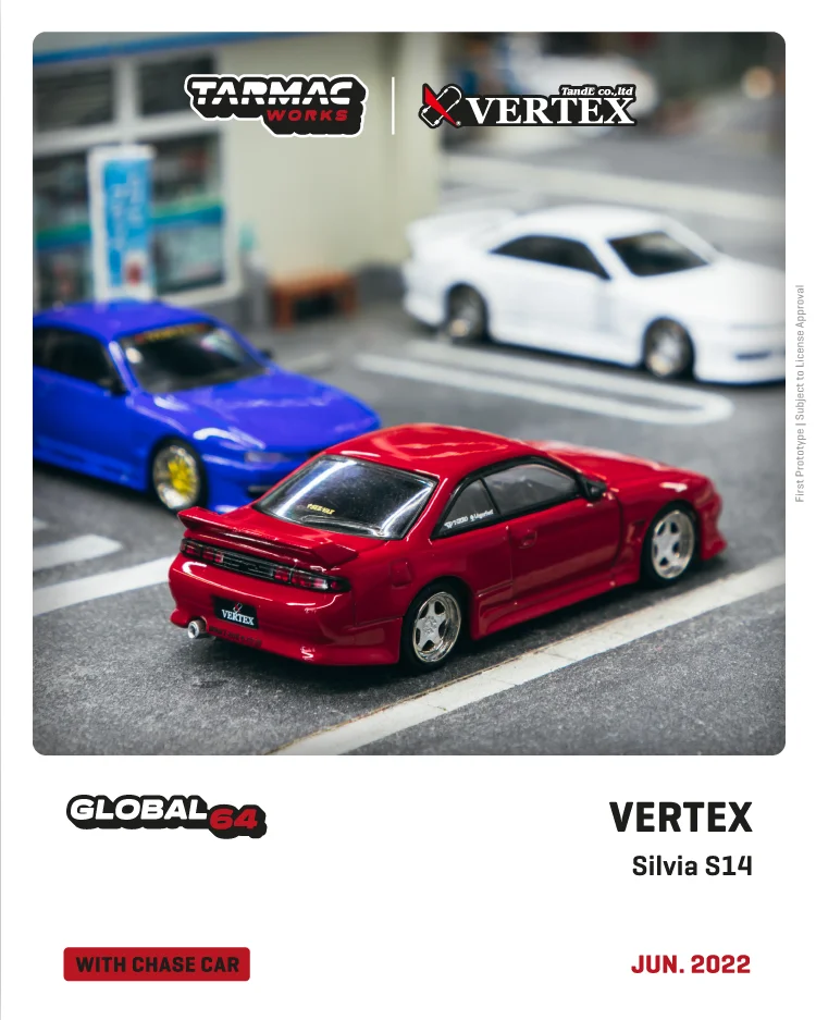 

Tarmac работает 1:64 VERTEX Silvia S14 красная металлическая литая модель автомобиля
