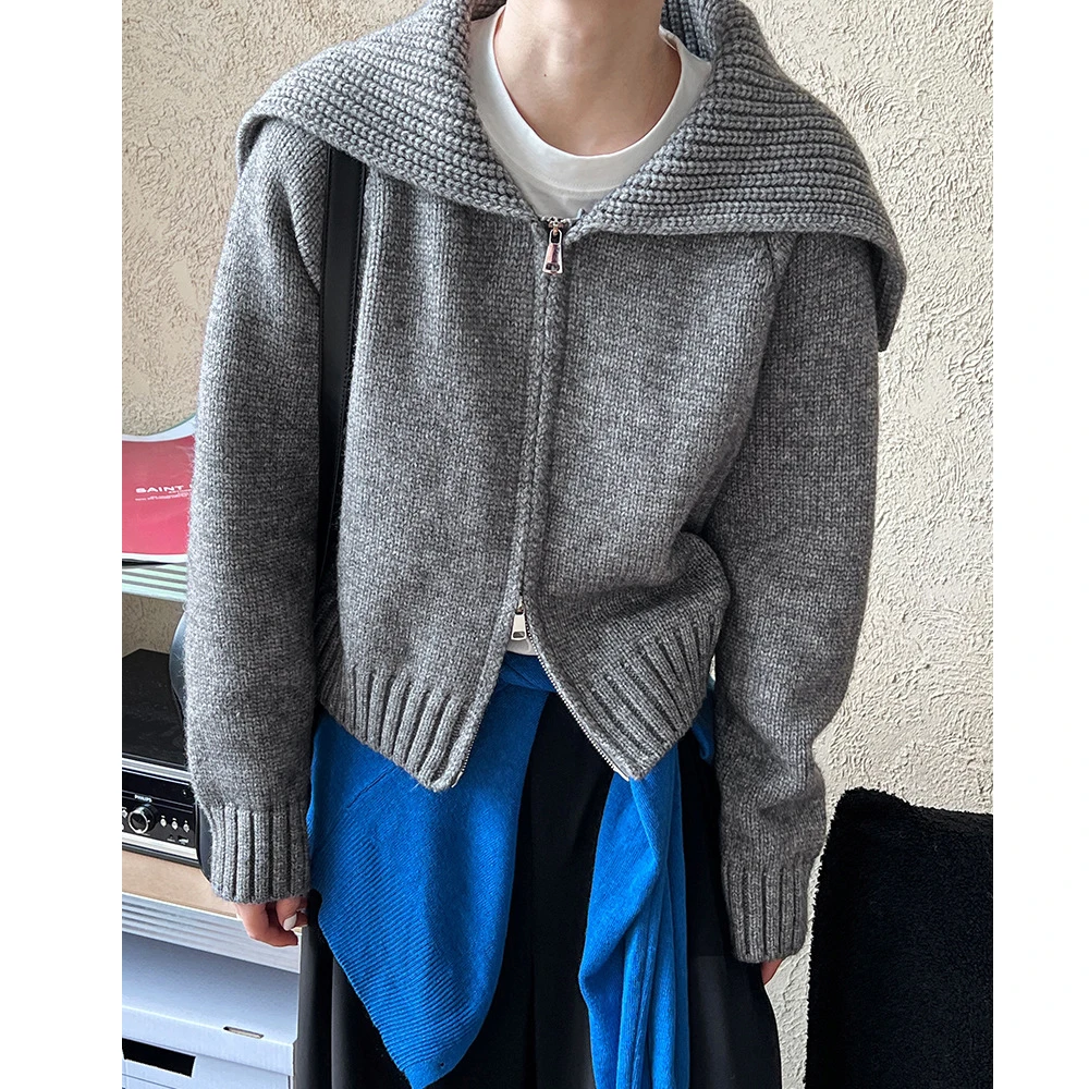 2024 новый женский свитер с матросским воротником длинный рукав молния дизайн