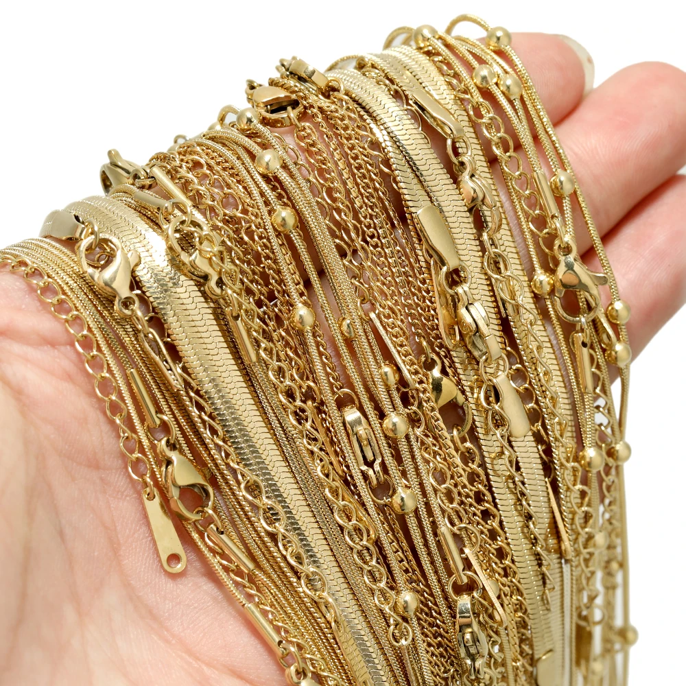 Цепочка-змейка из нержавеющей стали золотого цвета 5 шт. 40 + см | Украшения и