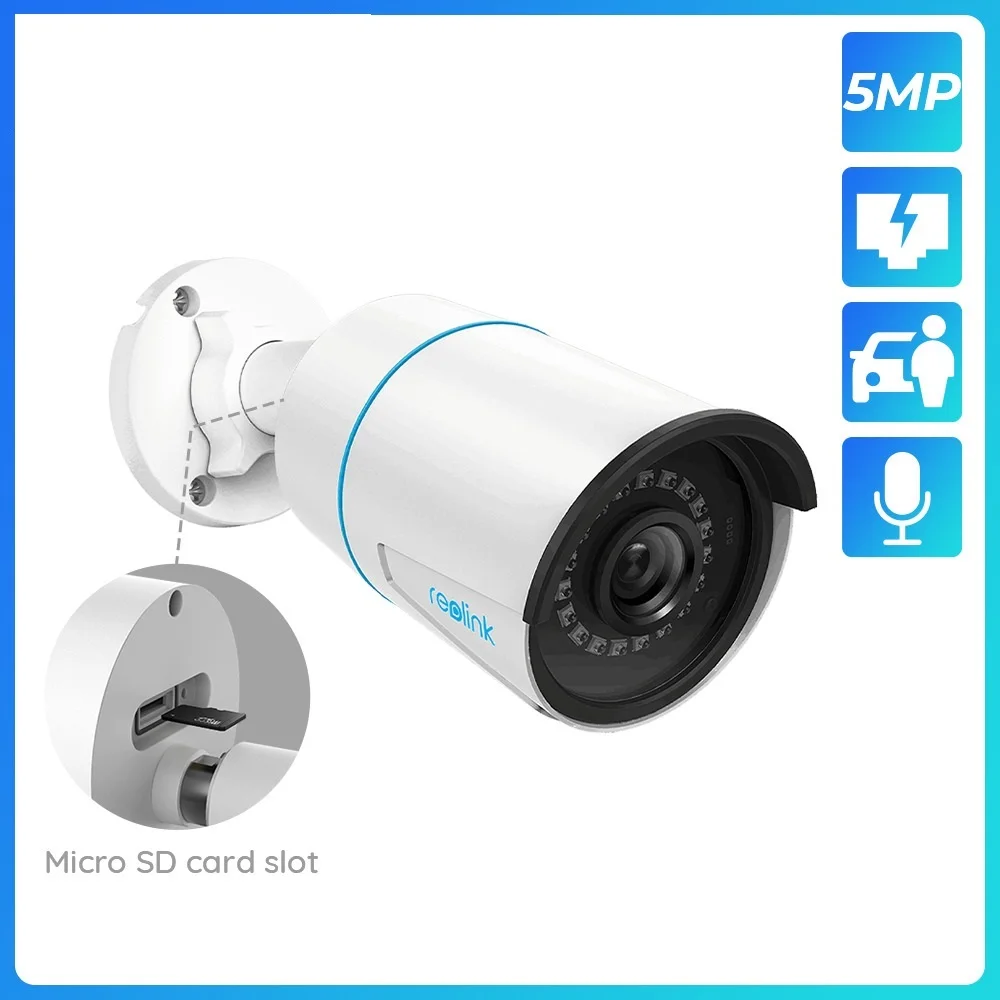 

2022 Reolink Smart IP Camera 5MP PoE Outdoor Infrared Night Vision Bullet Camera Featured with Person/Vehicle Detection RLC-510A