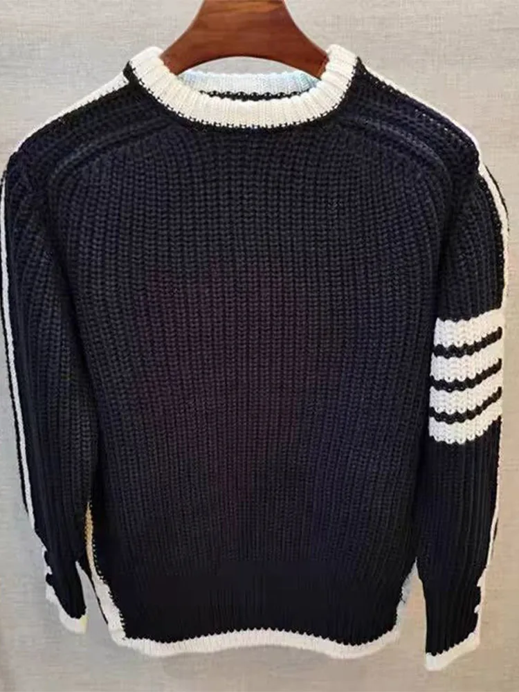 Весенне-осенний модный полосатый контрастный вязаный свитер мужской
