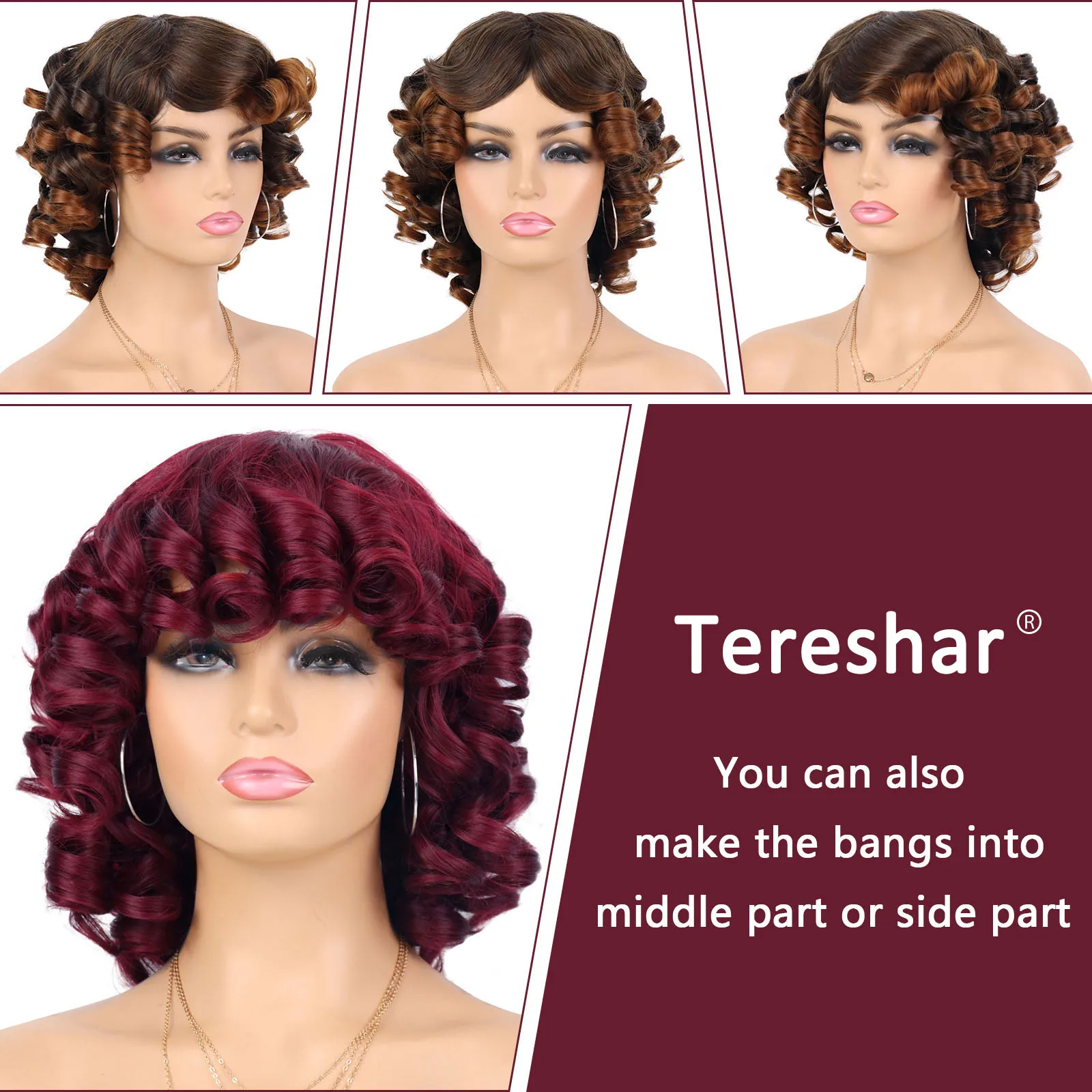 Парик Tereshar для чернокожих женщин синтетические кудрявые с челкой термостойкие