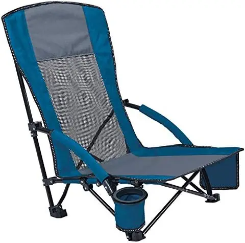 

Beach Chair Low Seat Beach Chairs for Adults High Back Camping Chair with Cup Holder Blue & White Oversize camping chair Chair c