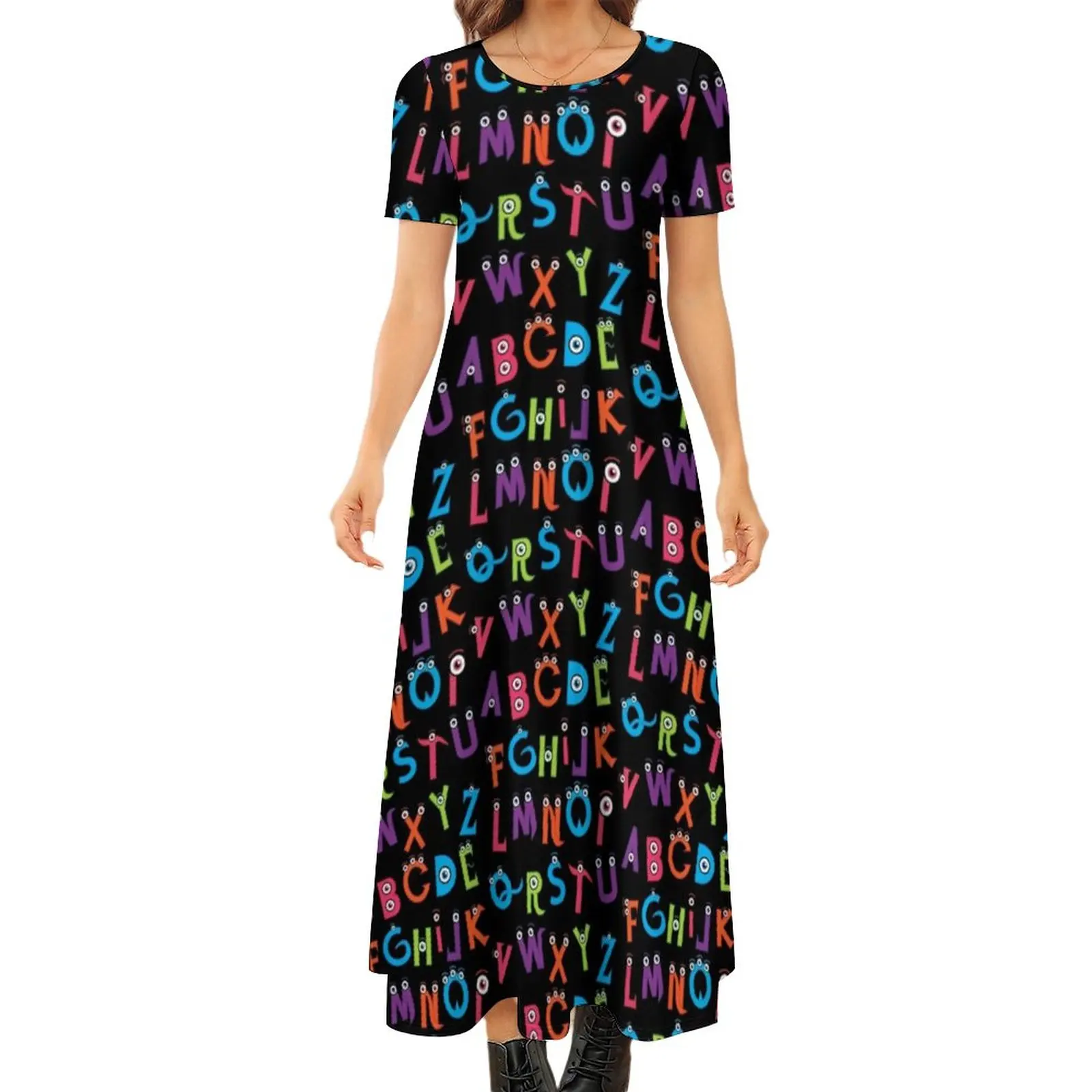 

Funny Letter Print Dress Monster Alphabet Aesthetic Boho Beach Long Dresses Ladies Retro Maxi Dress Gift