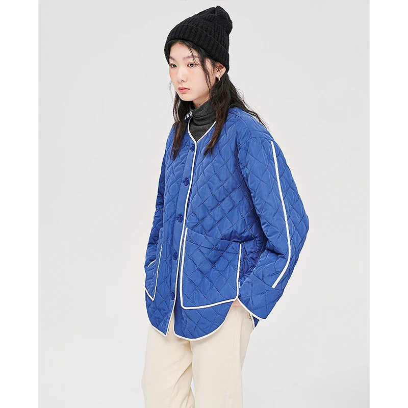Toyouth Women Thick Coat 2022 Winter Long Sleeve Loose Jacket with Large Pocket Warm Comfort Blue Casual Streetwear Outwear