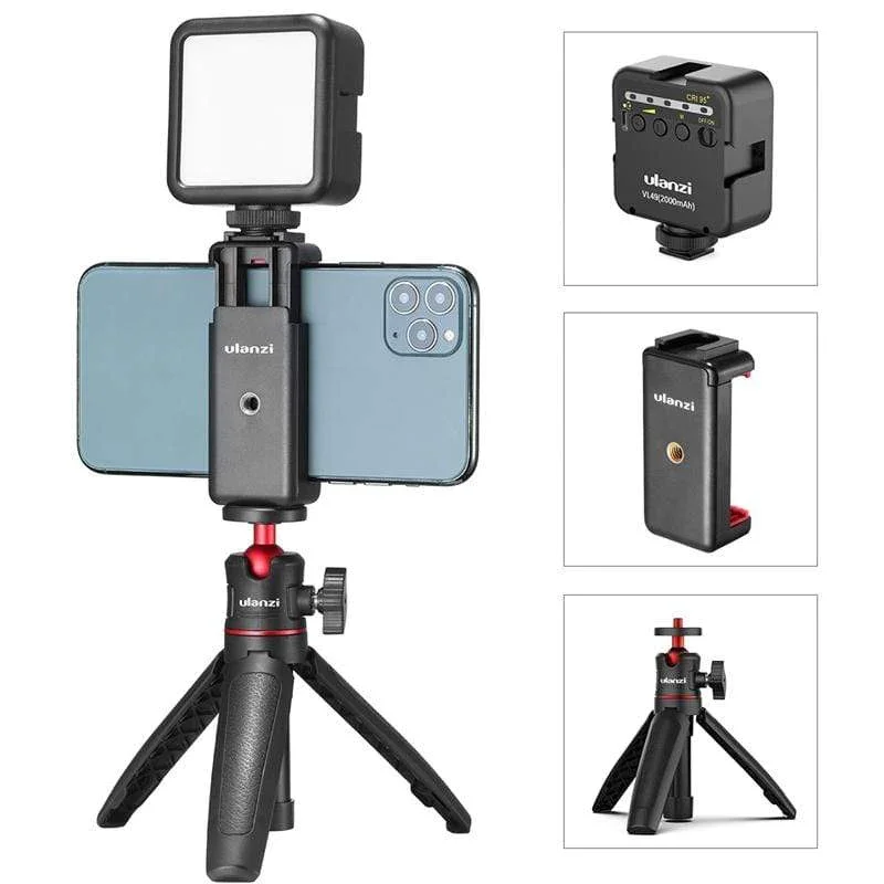 

Ulanzi ST-07 Vlog Kit с CRI 95 VL49 светодиодный светильник, Выдвижной Штатив, зажим для смартфона от 2,29 до 3,3 дюймов