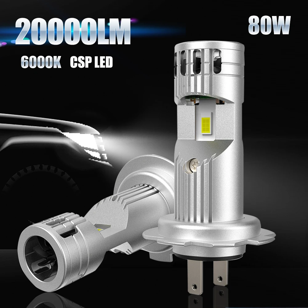 

2Pcs H4 H7 Car LED Headlight H11 9005 LED Bulb 80W 20000LM 6000K White CSP Light with Cooling Fan IP68 Waterproof Auto Lamp