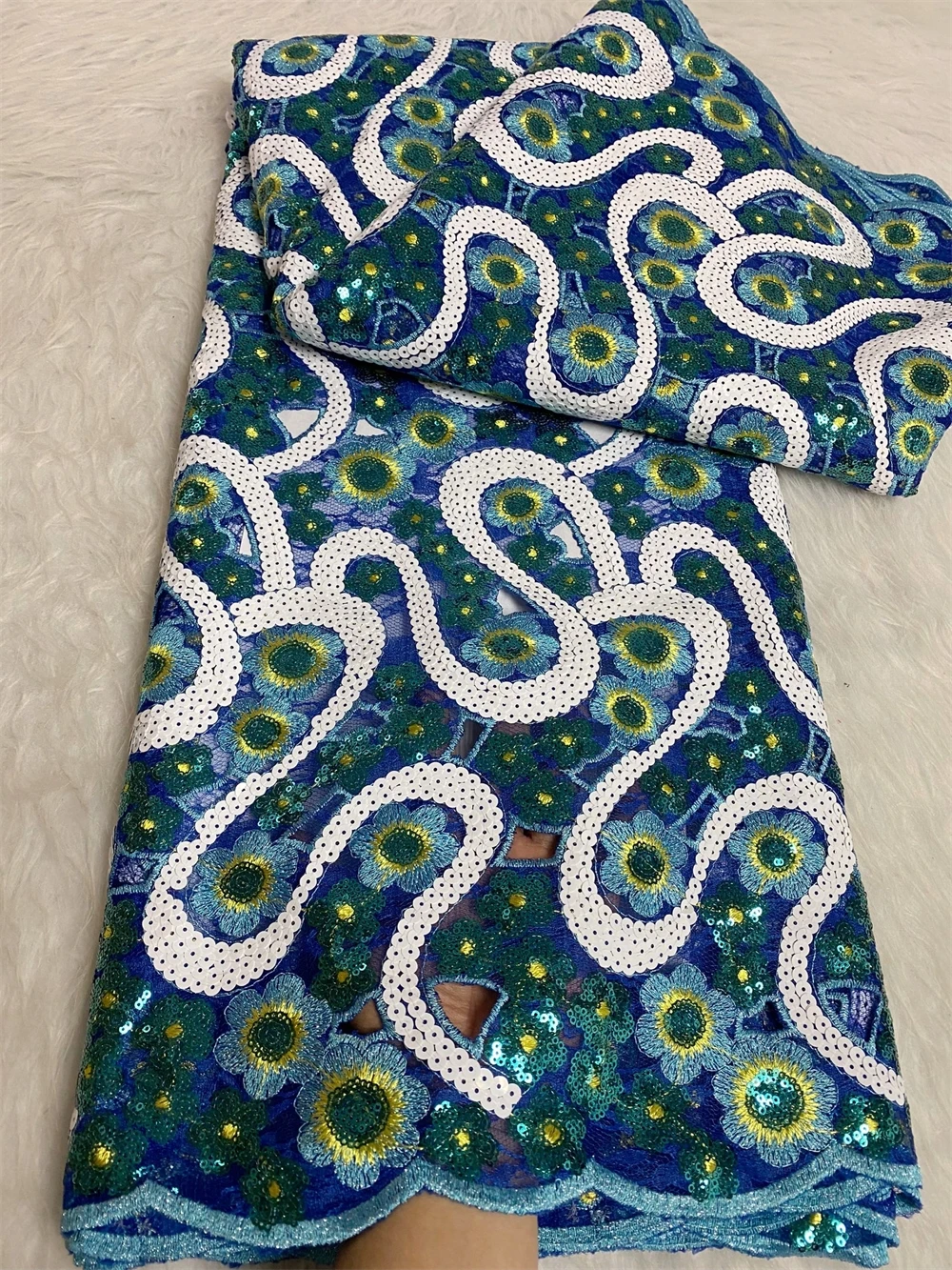 Африканская сетчатая зеленая кружевная ткань для шитья одежды блесток тюль