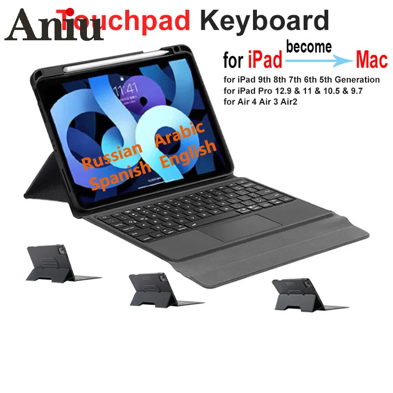 

Волшебная сенсорная клавиатура для iPad Pro 12,9 11 2021 2020 чехол для клавиатуры для iPad 10,2 9 Gen Air 4 3 10,5 7 8th Bluetooth клавиатура