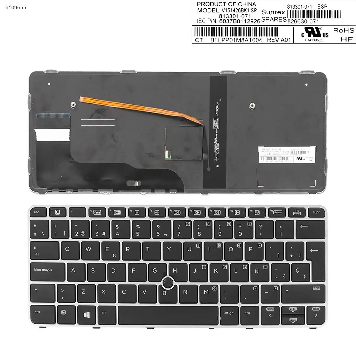 SP Laptop Keyboard for HP EliteBook 820 G3 SILVER FRAME BLACK Backlit with point