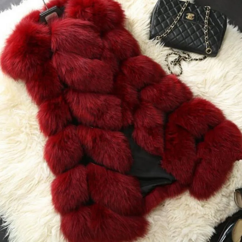 

Ladies Winter Sleeveless Faux Fur Vest Ladies Fox Warm Women Vests Coats Female Jacket Lady Medium Long Fashion Loose Splicing