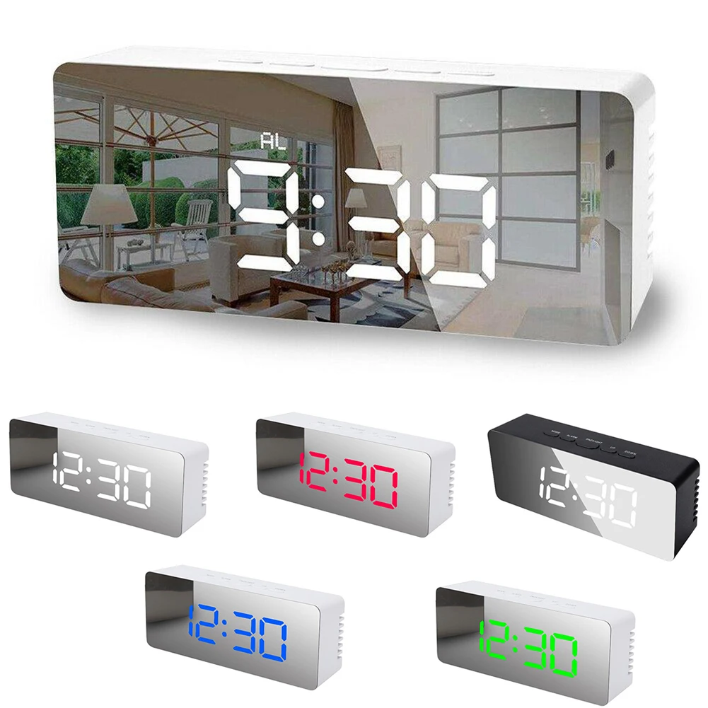 

Simple Electronic Desktop Clocks USB Wake Up Clock Square Small Alarm Clock Smart Timer Mirrored LED Display Clock Desktop Decro