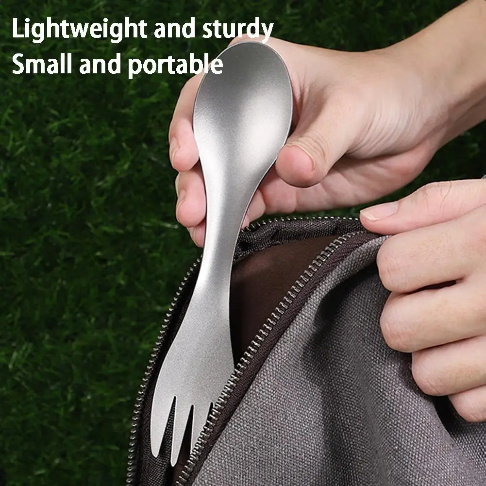 

1 Pc Titanium Spork Outdoor Camping Picnic Portable Portable Spoon Accessories 2in1 Hiking Fork Travel Tableware Knife A2G4